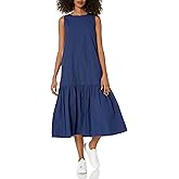 The Drop Womens Ilana Loose Sleeveless Wide-Hem Poplin Maxi Dress