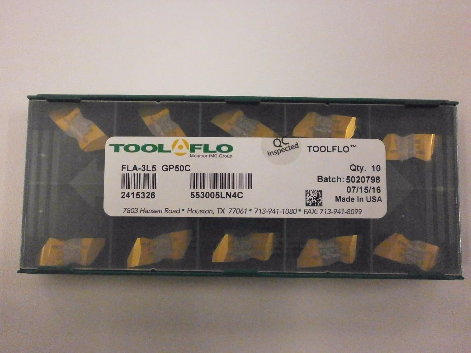 10pc) ToolFlo FLA 3L5 GP50 Top Notch Carbide Acme Threading Inserts NA