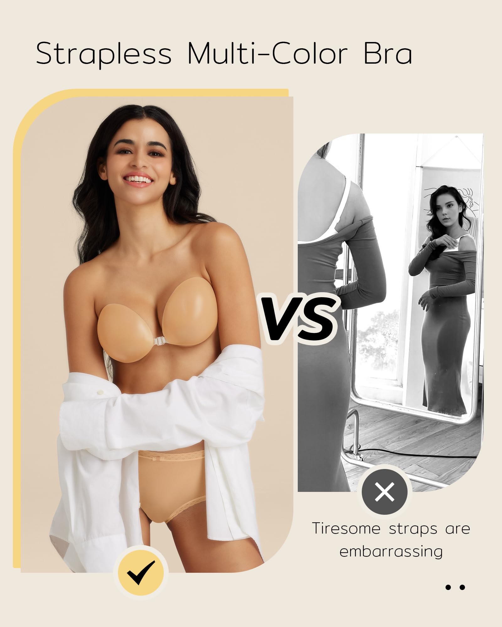 Niidor Adhesive Bra Strapless Sticky Invisible Push up Silicone Bra for Backless Dress