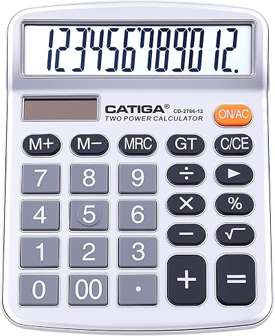 CATIGA 12 Digit Desktop Calculator Large LCD Dual Solar Power CD-2786