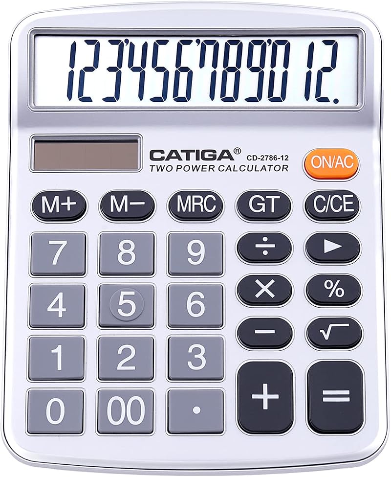 CATIGA 12 Digit Desktop Calculator Large LCD Dual Solar Power CD-2786