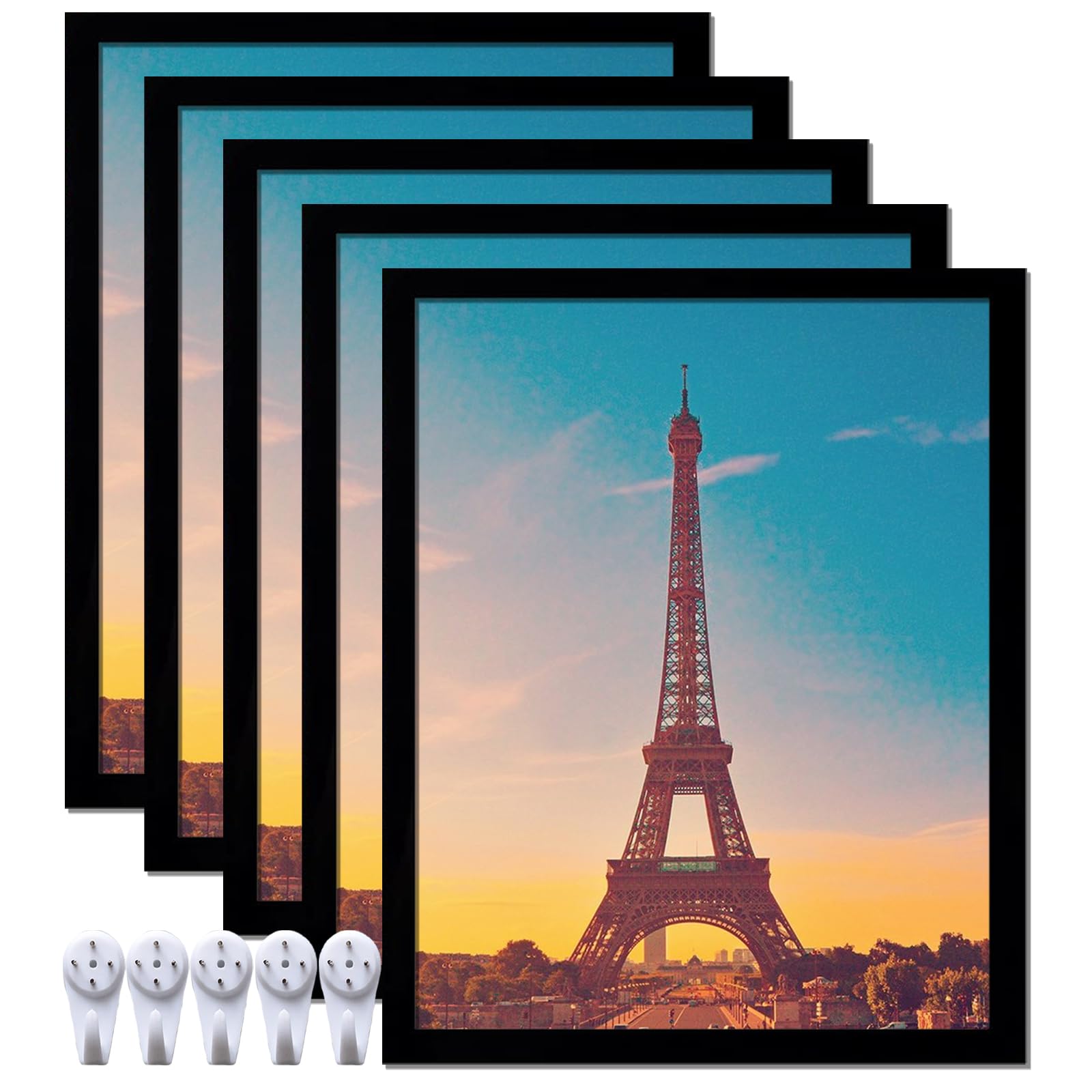 Photo 1 of icariery 8x10 Picture Frame Set of 5, Black Photo Frames High Transparent Wall Gallery Desktop Horizontal Vertical for Canvas Collage Photo Poster Certificate 8 x 10 inches
