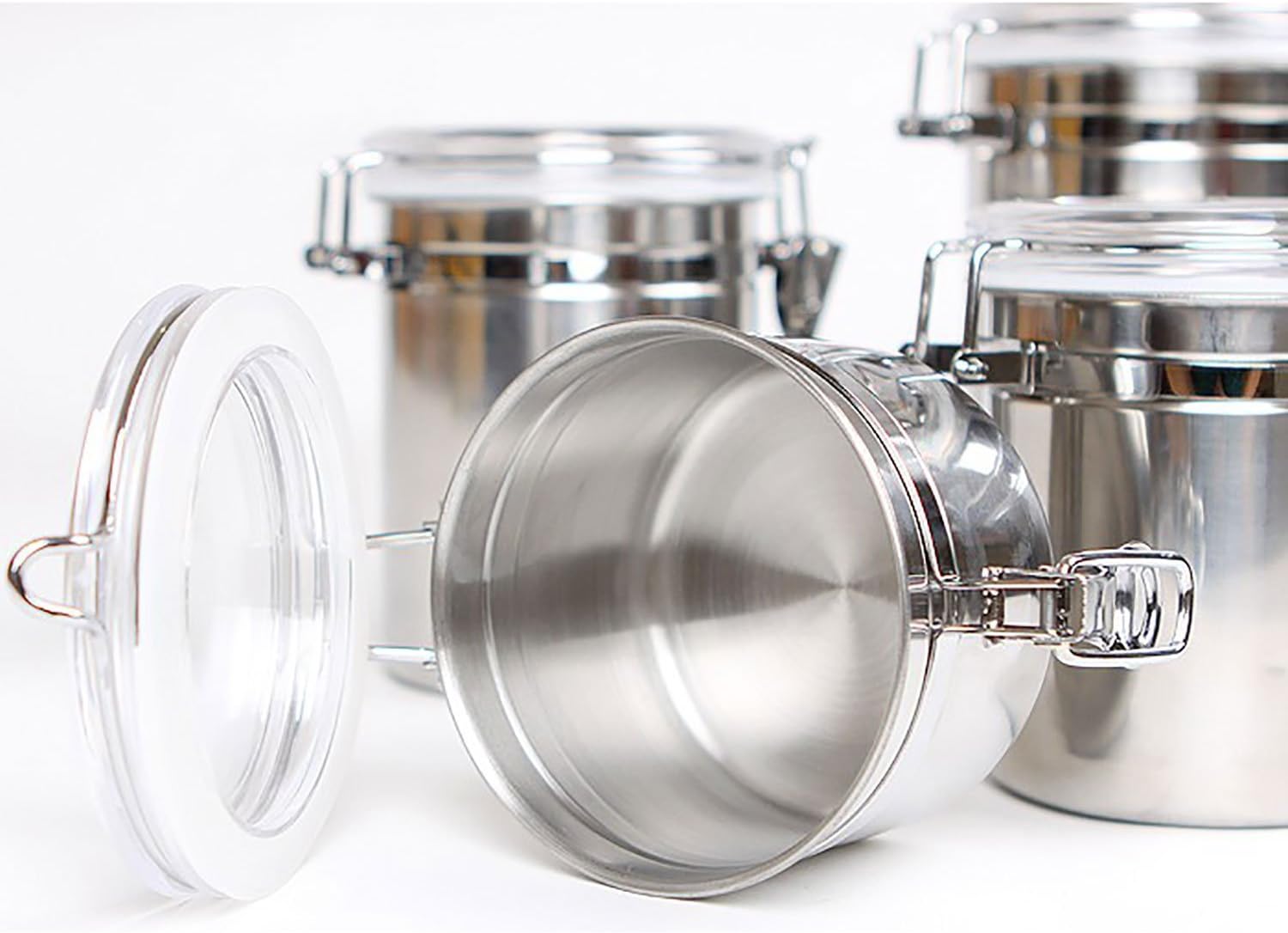 Airtight Canisters Sets for the Kitchen Stainless Steel - Beautiful for Kitchen Counter, Medium 64 fl oz, Food Storage Container, Tea Coffee Sugar Flour Canisters by SilverOnyx - Medium 64oz - 4 Piece: Home Improvement