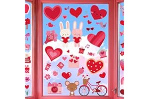 BANANABROTHER Valentines Day Window Clings for Kids, Valentine Stickers Decor, Cute Heart Decal Decorations for Home, Classroom, Glass Windows, 9 Sheets
