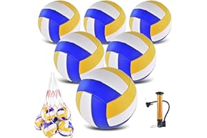 ELKCIP 6 Pack Volleyballs Official Size 5, Waterproof Soft Bulk Recreational Volley Balls with Pump and Net Bag for Indoor Outdoor Beach Pool Water Sand Game Training Match for Beginner Teenager