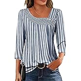 Dimur Womens 3/4 Sleeve Tops Asymmetrical Neck Summer Shirts Business Casual Blouses Fashion Clothes 2026
