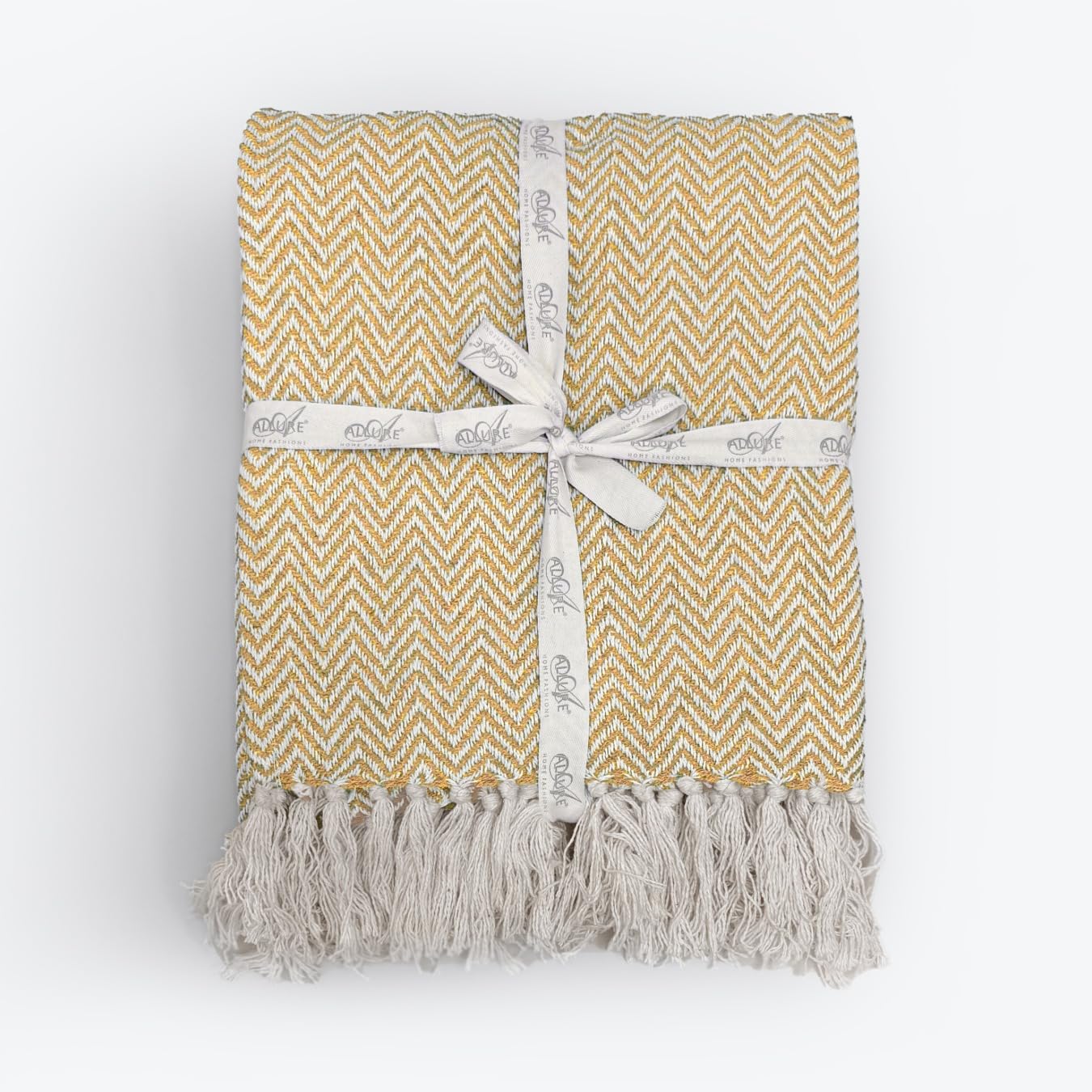 Allure Audley Cotton Herringbone Throw Blanket - Eco Friendly, 100% Recycled Cotton Chevron Throw, Soft & Breathable, Perfect for Armchair, Couch, Bed & Snuggling (Mustard, 150 x 200cm)