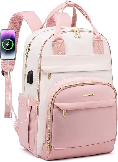 LOVEVOOK Laptop Backpack 15.6 inch Womens Anti Theft USB Port Waterproof Pink