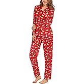 SWOMOG Womens Silk Satin Pajamas Set Long Sleeve Sleepwear Two Pieces Loungewear Set Button-Down Contrast Pjs Set