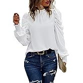 Angashion Womens Tops Casual Crewneck Long Lantern Sleeve Self Tie Blouses Solid Tunic Shirts 2026