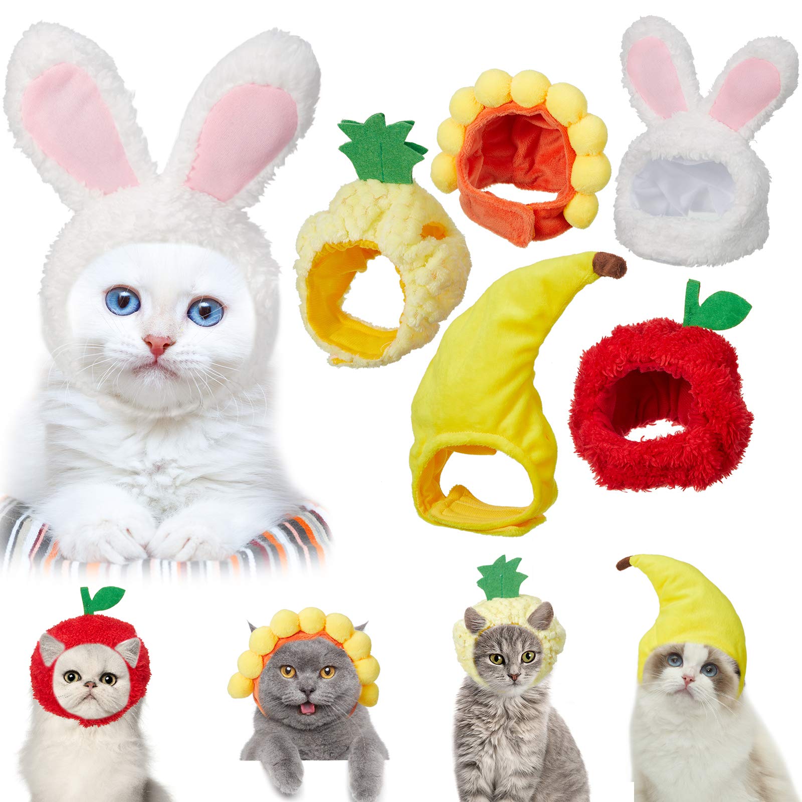 Weewooday 5 Pieces Cat Hats Costume Bunny Hat Outfit with Ears Small Dogs Kitten Puppy Easter Party Costume Accessory Headwear(Kawaii Style)