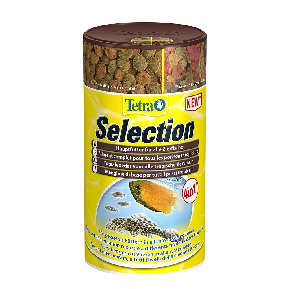 Tetra Selection (main food mix in 4 varieties for ornamental fish of all water zones), pack of 2 (2 x 250 ml can).