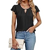 IHOT Womens Summer Tops Ruffle Short Sleeve Casual Round Neck T Shirts Front Pleated Basic Tees Blouses