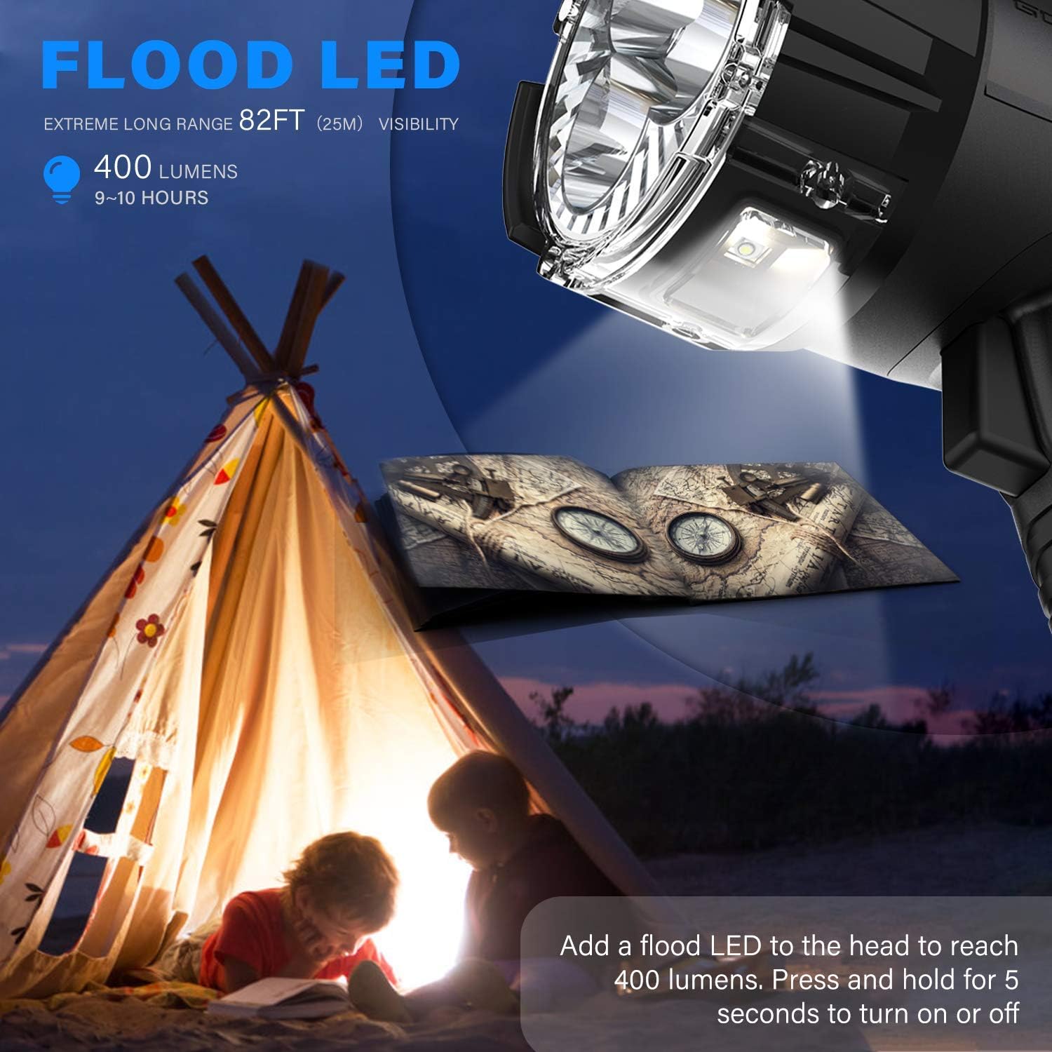 GOODSMANN Spotlight 6000 Lumen Boat Spotlight Waterproof Rechargeable Marine Spotlight LED Hunting Spotlight with Detachable Red Light Filter, EVA Carrying Case 9903-C102-01 - - 