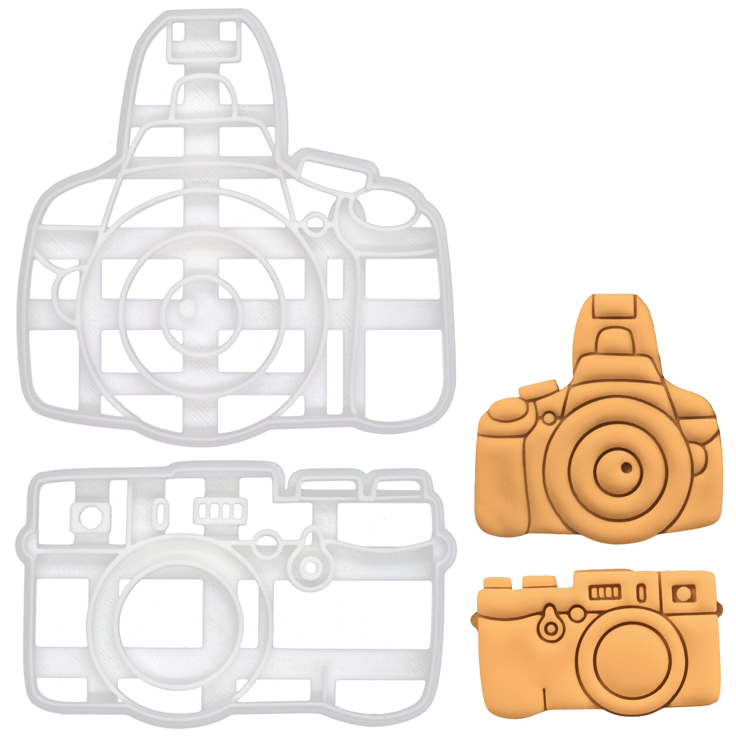 BAKERLOGY Set of 2 Camera Cookie Cutters (Designs: DSLR and SLR) - Detailed Biscuit Cutter Design for Baking and Crafts, Ideal on Fondant, Dough, Clay