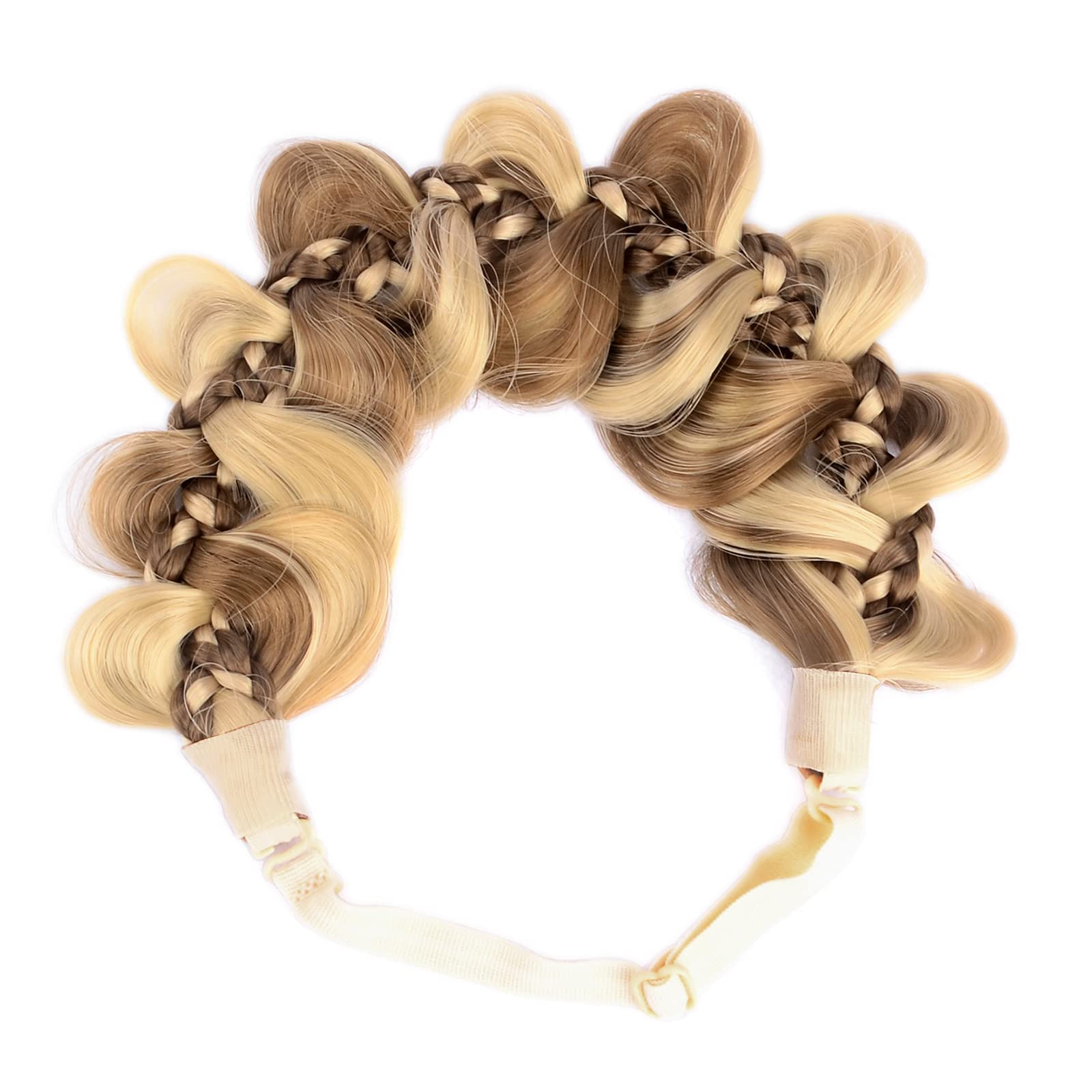 BOBIYA Kinky Gourd Synthetic Hair Braided Headband Wide Plaited Headband Elastic Stretch Plait Hairband (Highlighted)