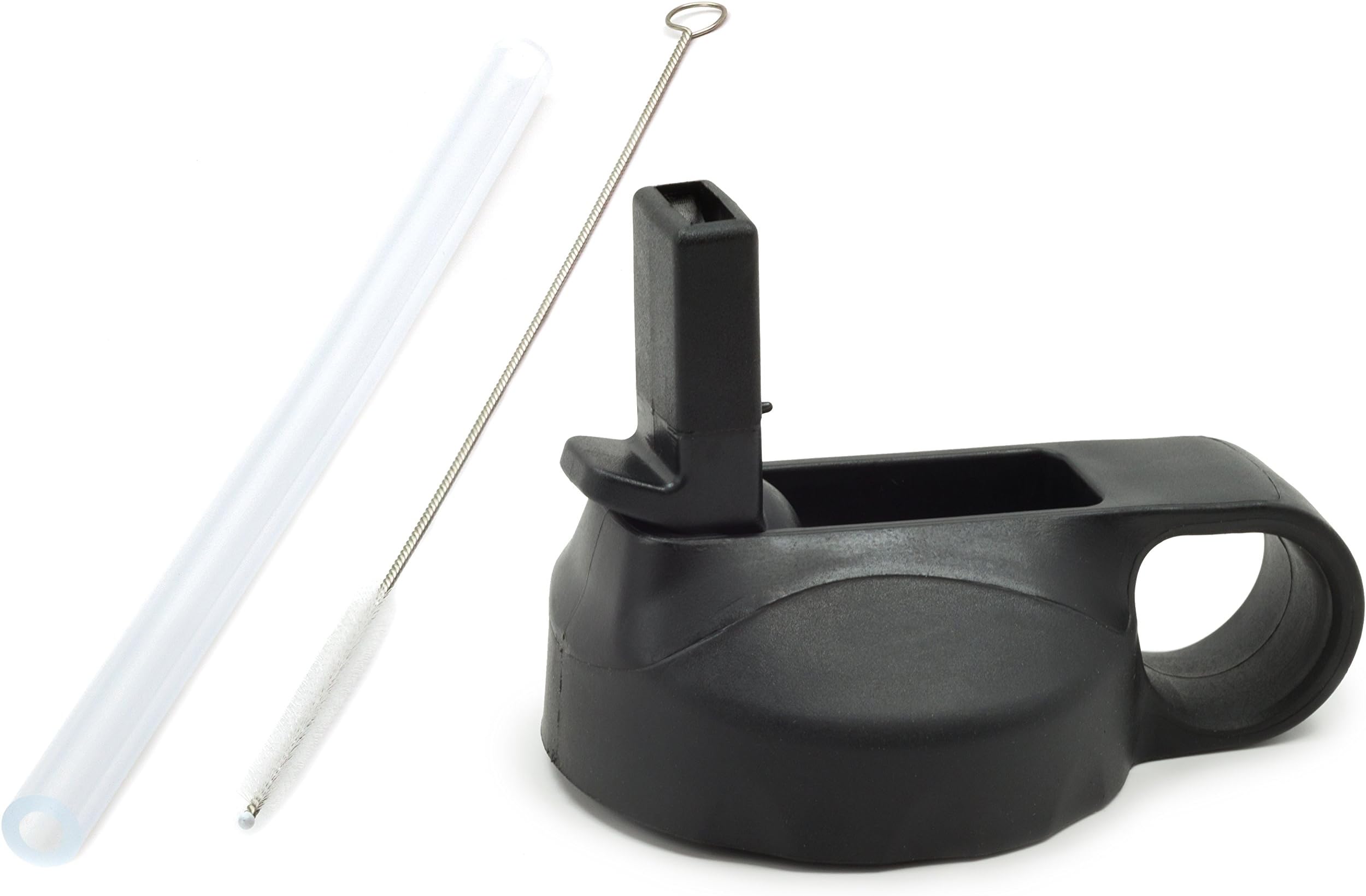 32oz Black wide mouth straw lid w/ silicone straw + straw brush for Hydro Flask & Takeya bottles (Black, 32oz)
