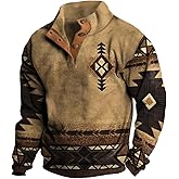 Zhyaj Western Sweatshirts for Men Aztec Ethnic Print Quarter Zip Pullover Fleece Hoodies Casual Stand Collar Sweatshirt