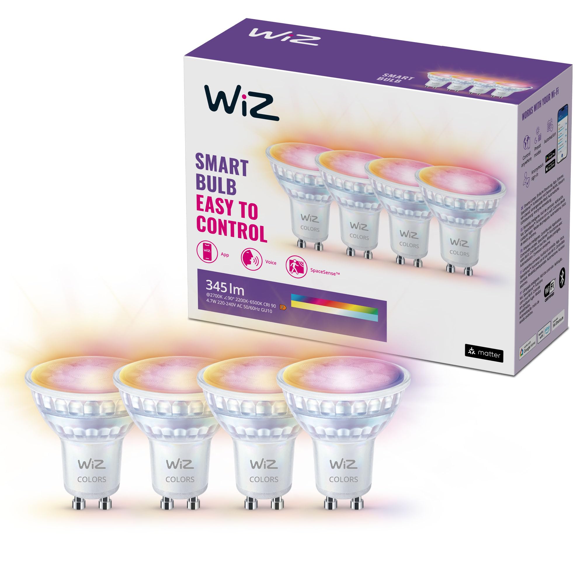 WiZ Smart LED Glass Bulb, Smart Connected WiFi Works with Alexa, Google Assistant & HomeKit, Dynamic Scenes on App, Bedroom, Kitchen, TV, Party, 4 Pack, Halloween Decorations — image 1