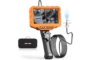 TURN RAISE 210° Two-Way Articulating Borescope Dual Lens, 7" IPS Sewer Camera with Light, Industrial Endoscope 0.25in Tiny Probe Snake Camera for Inspection Automotive Wall Pipe 5.3FT Cable