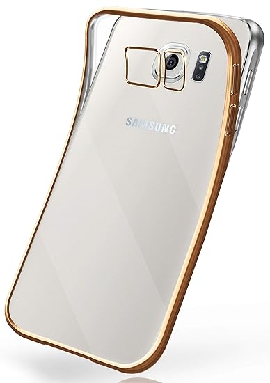 moex Samsung Galaxy S6 | Hülle Silikon Transparent Gold Chrom Back-Cover Silikonhülle Dünn Schutzhülle Handyhülle für Samsung