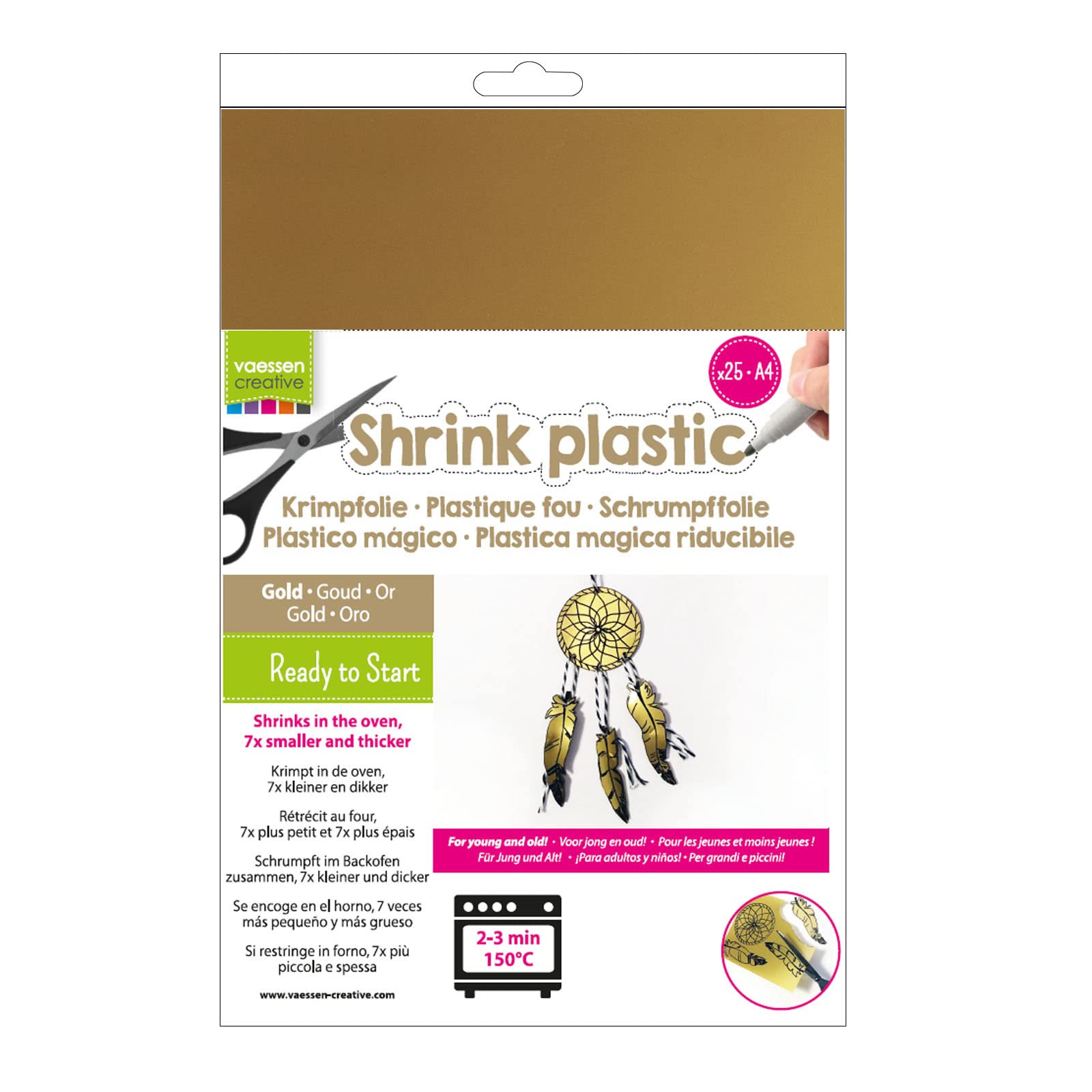 Vaessen Creative Shrink Plastic, Gold, 25 Sheets, 21 x 30 cm, Fun Arts and Crafts Projects for All Ages