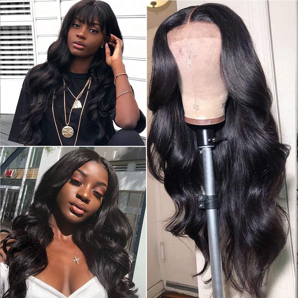 Bele 10A Malaysia Virgin Body wave Human Hair Lace Frontal Wigs With Baby Hair For Black Women 150% Density Free Part Natural Color 12 inch