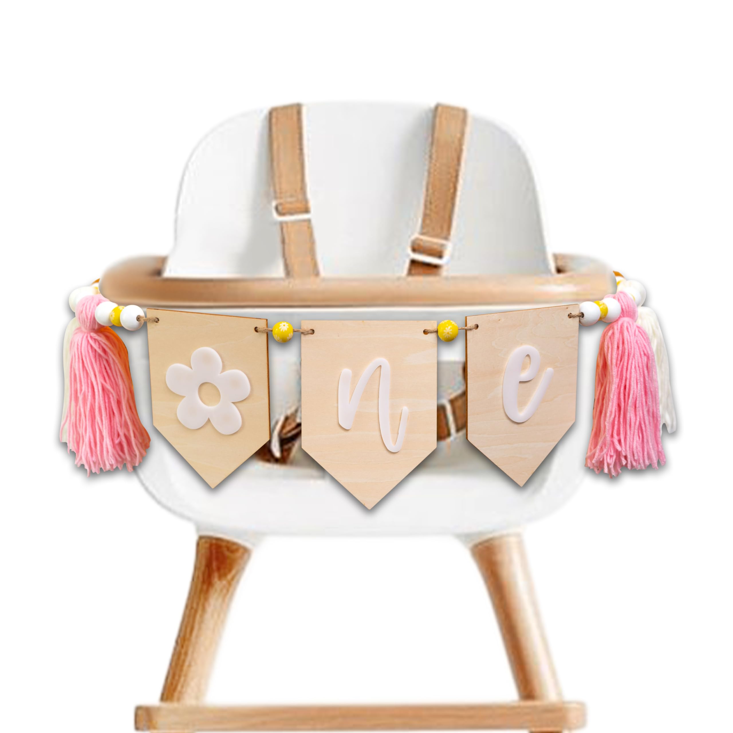 Photo 1 of MUWEOL Tassel Daisy High Chair Banner - Daisy Themed 1st/First Birthday Party Decorations,Daisy One Highchair Banner(Daisy Wood Banner)