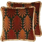 patdrea Designer Velvet Throw Pillow Covers 18x18 Inch,Farmhouse Yellow Jungle with Brown Palm Leaves Pattern,Decorative Square Pillowcases Cushion for Bed Living Room Outdoor Car,Pack of 2