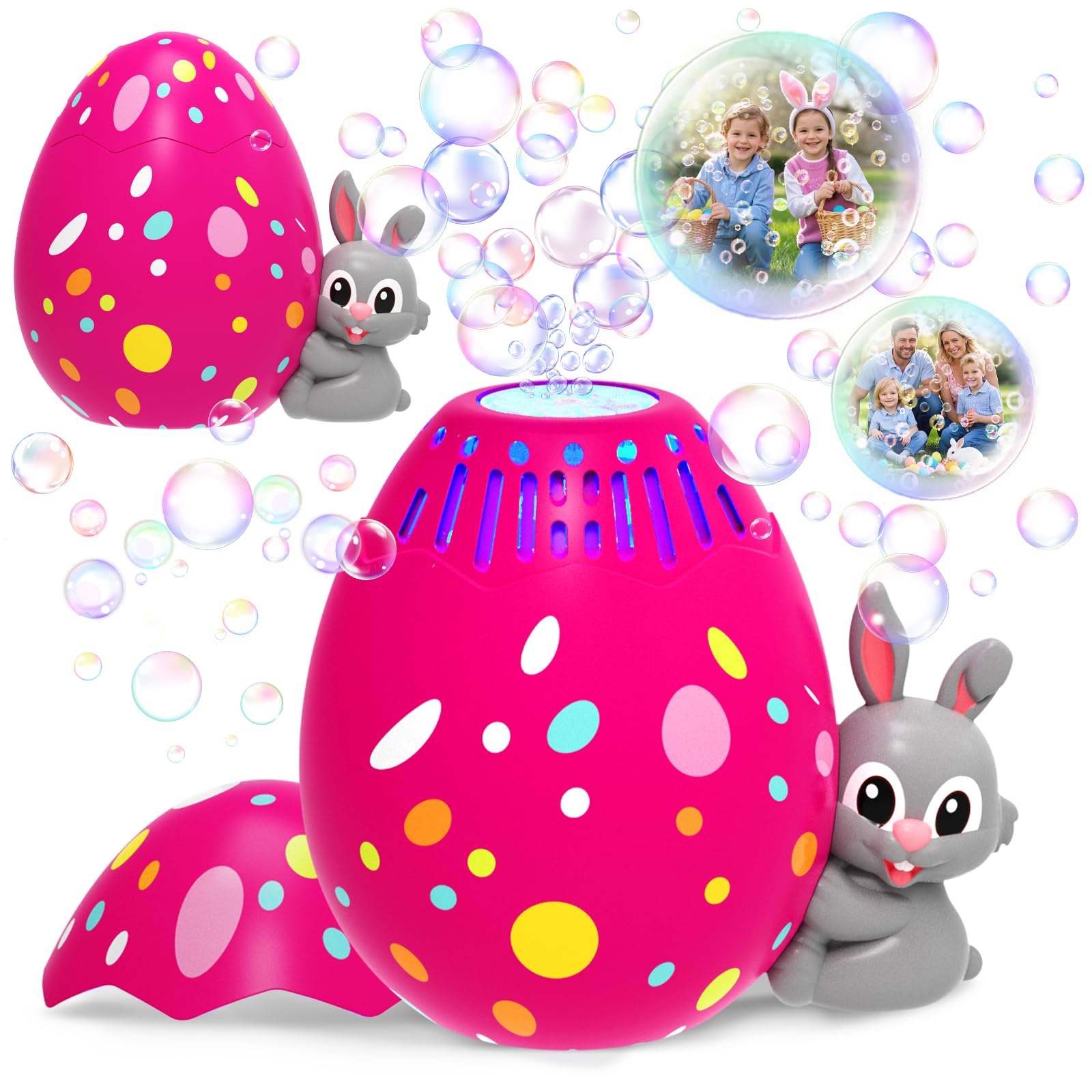 Photo 1 of Bubble Machine for Toddlers,Rabbit Bubble Machine for Kids,Automatic Bunny Egg Bubble Blower,Outdoor Toys Easter Baskets Stuffers Gift for Age 3 4 5 6 7 8 Years Old Boys Girls (Rose)