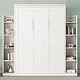Harper & Bright Designs Queen Size Murphy Bed, Wooden Wall Bed with Shelves and LED Lights, White