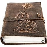 MONTEXOO Wolf Vintage Leather Journal Sketch book For Men Women - 200 pages Notebook Diary Dnd Travel Bullet Wolves Antique Large Vintage Bound Writing Gift 5 x 7 inch Dark Brown