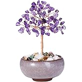 GEHECRST Amethyst Crystal Tree Natural Healing Crystals Gemstone Tree with Ceramic Base Handmade Stone Feng Shui Bonsai Money Trees for Wealth Good Luck Home Office Decor Crystal Gifts