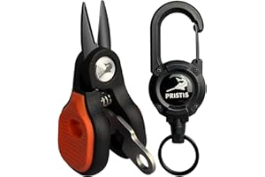 Pristis Mini Fishing Scissors, Compact Stainless Steel Blades Line Cutter Multi Tool with Non-Slip Handle, Micro Serrated Edge Pliers Gear Kit for Saltwater Freshwater Braided Fluorocarbon Mono Lines