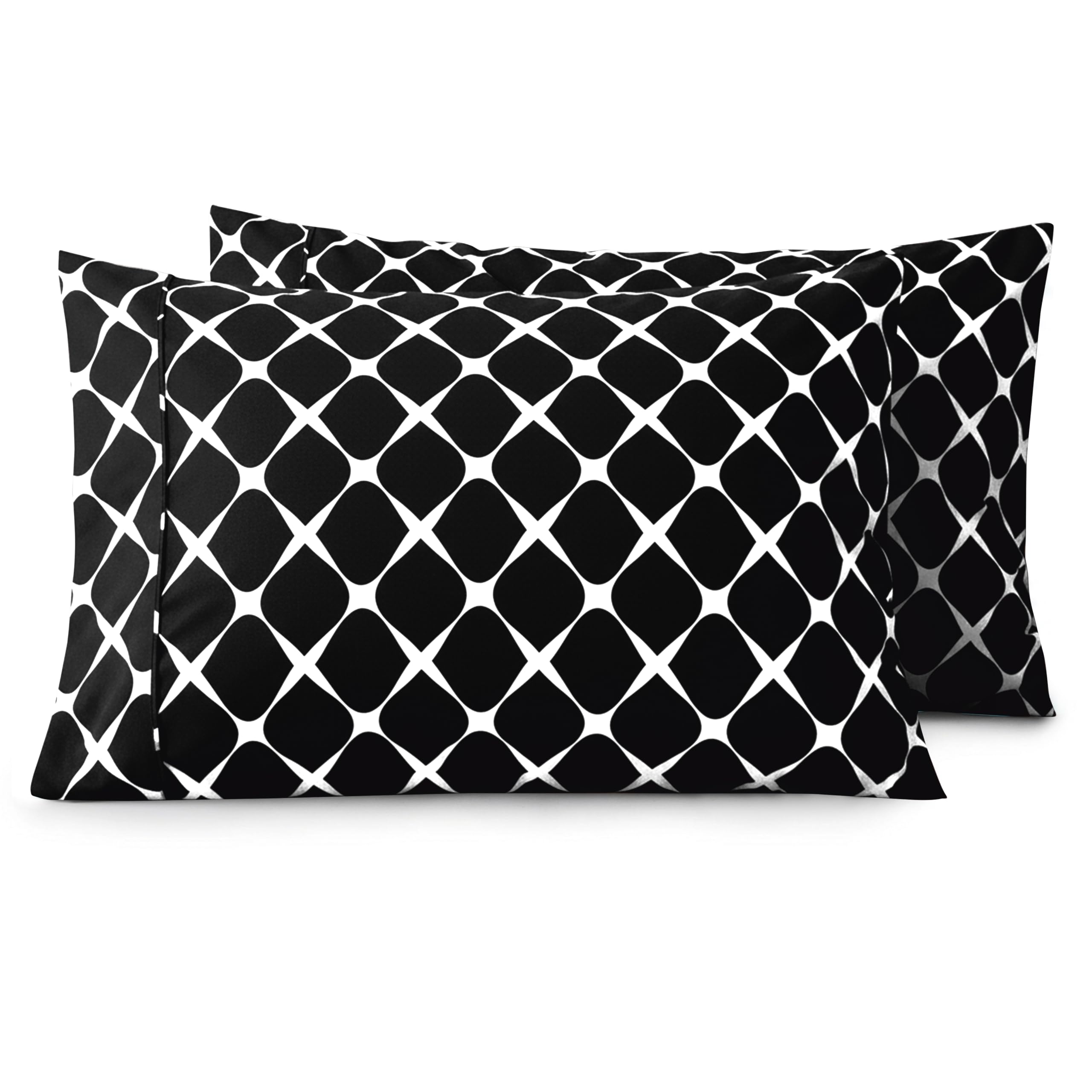 Elegant Comfort Luxury Ultra-Soft 2-Piece Pillowcase Set - 1500 Premium Hotel Quality Microfiber Double Brushed - Wrinkle Resistant, Standard/Queen, Bloomingdale Pattern Black
