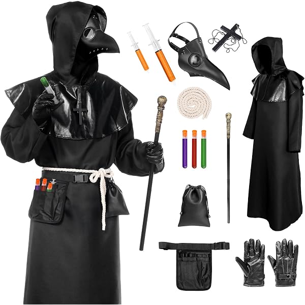 Masque De Médecin De La Peste - Costume Halloween Adulte Steampunk - Avec Capuche Et Gants - Effet Effrayant