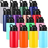 Sunnyray 16 Pcs Aluminum Water Bottle Bulk Multicolor Reusable Sports Bottle with Snap Lids Multipack Vacuum Water Flask for Travel Camping, Picnics, Gym, Hiking, Cycling, Fishing (17 Oz)