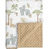 CIVARUA KIDS Baby Blankets for Boys Girls, Super Soft Nursery Minky Blanket Neutral with Print Brown Savanna Elephant and Cozy Raised Dotted Fleece Backing, 30 x 40 Inch Double Layer Bed Throws