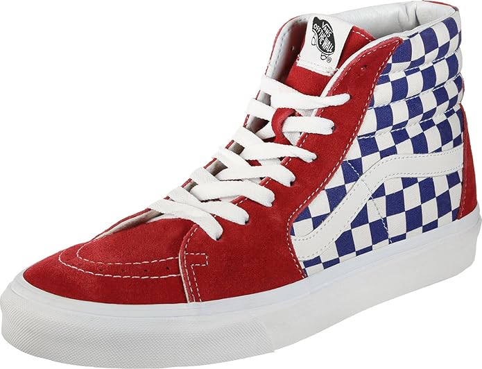 red checkerboard high top vans