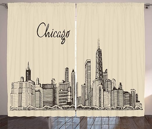 Amazon Com Ambesonne Chicago Skyline Curtains Vintage Style
