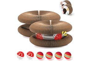 2 PCS Magic Organ Cat Scratcher Board with 6 Track Balls, Foldable Recyclable Accordion Cat Toy for Indoor Cats, Retractable 