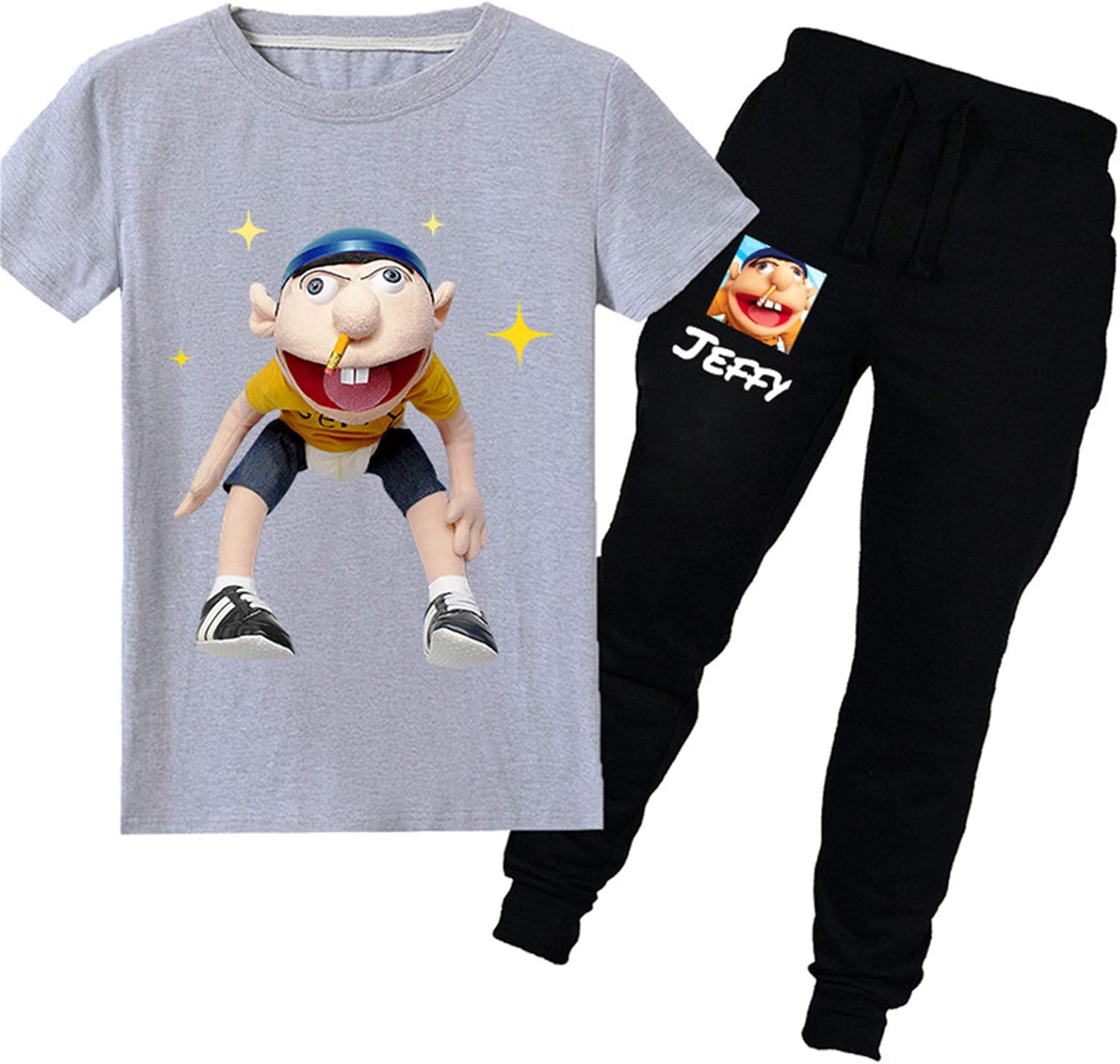 Amazon.com: L-melo Store Jeffy T-Shirts,Kids 2 Piece Short Sleeve T Shirt and Long Pant Summer 
