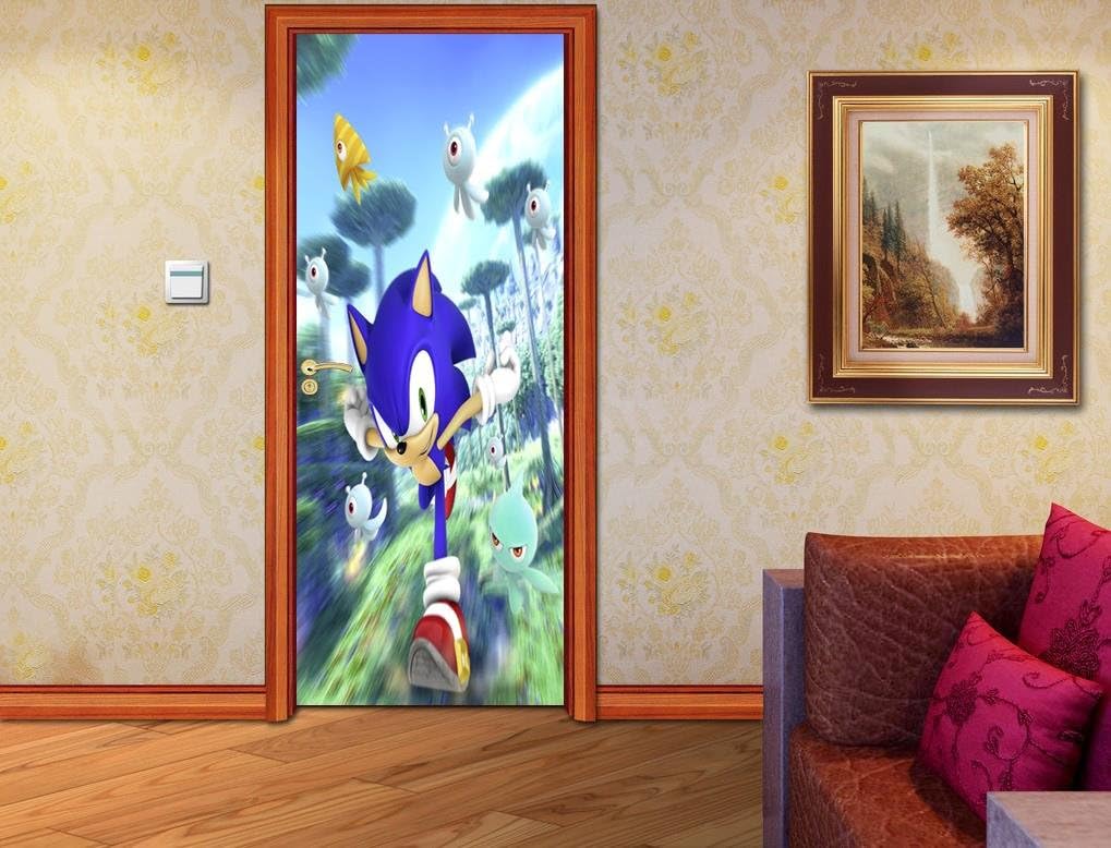 Sonic The Hedgehog Door WRAP Decal Wall Sticker Mural Personalized Name D114, 200x80