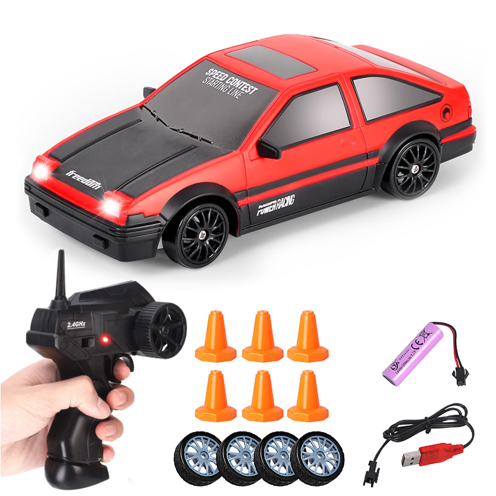 Aipinvip RC Drift Car 1:24 4WD Remote Control Racing Cars 15km/h 2.4GHz Mini Model Car Toy for Boys Kids Adults