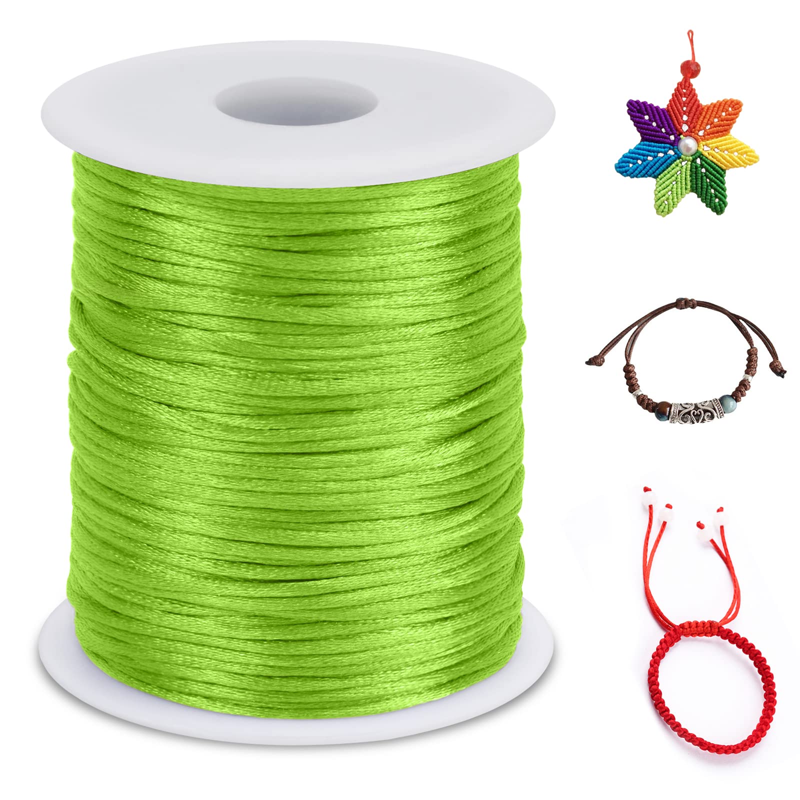 LEREATI Nylon Cord 1.5mm x 100m, Satin Cord Nylon String Macrame Cord, Coloured Beading Thread for Making Bracelet, Necklace, Chinese Knot, Jewellery (Light Green)