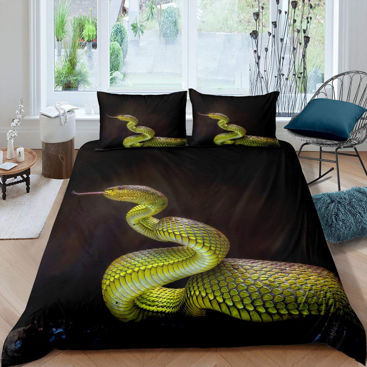 Homewish Snake Duvet Cover Set King Size,Python Bedding Set With Pillowcases Gift For Kids Teen Adult,Rainforest Animal Snake Comforter Cover And Zipper Closure,Wildlife Reptiles Bedspread Cover — image 1