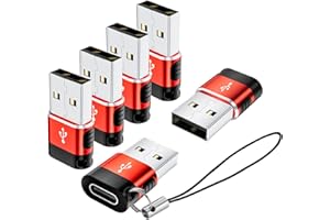 BaseNew USB to USB C Adapter 6 Pack,USB A to USB C Adapter,USBC Female to USBA Male,Type C Cable Converter for iPhone,MacBook,iPad,AirPods,Charger,Red