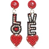 Valentines Day Earrings, Valentines Earrings for Women, Valentines Gifts for Her, Handmade Beaded Drop Dangle Valentines Earrings Jewelry Gifts for Girlfriend