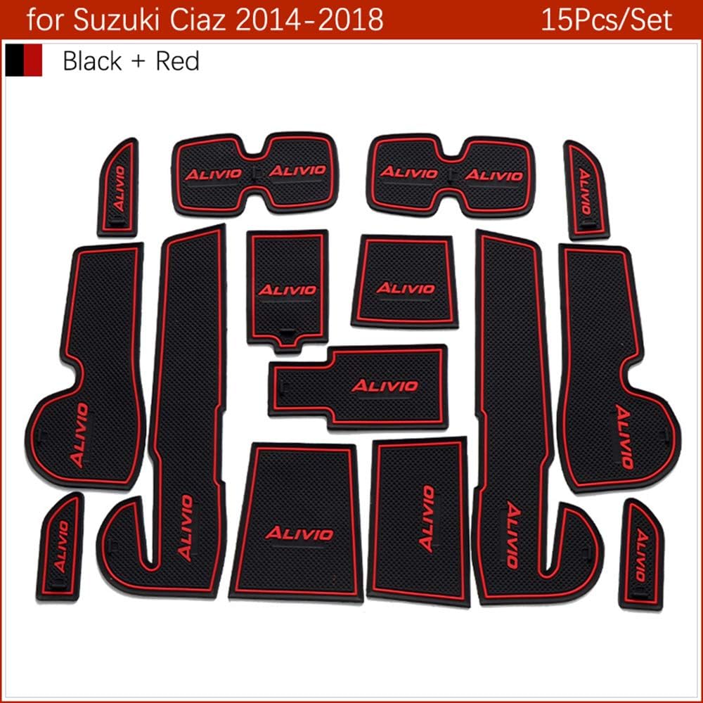 QSONGL Anti-Slip Mat,For Suzuki Ciaz 2014 2015 216 2017 2018 Maruti Accessories Gate Slot Coaster Anti-Dirty Door Groove Mat Car
