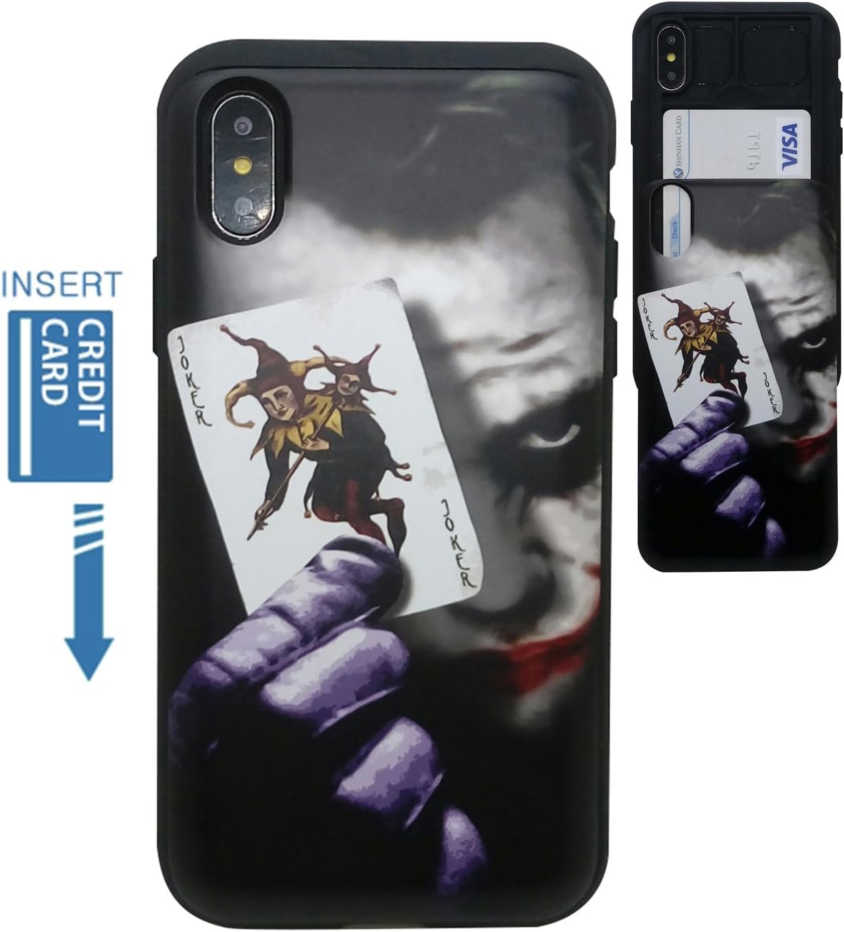 [iPhone X Wallet Case/iPhone Xs Wallet Case] KUBRICK Card Holder Slide Cover Bumper Phone Case Dual Layer Protection UV Printing (Joker, Heath Ledger)